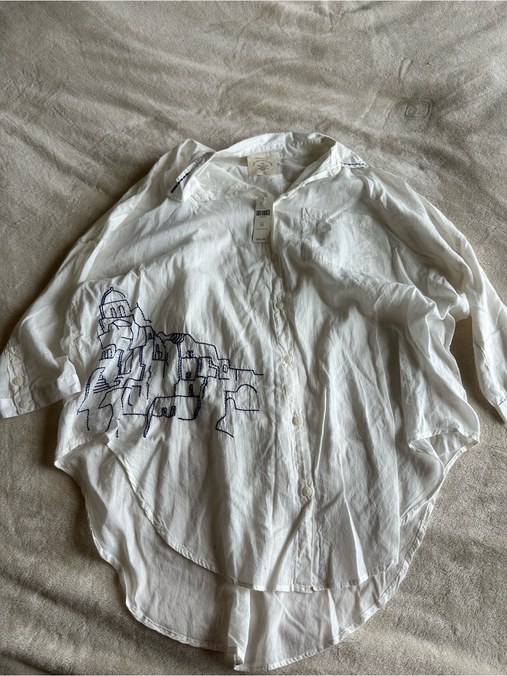 White Embroidered Button-Up Shirt